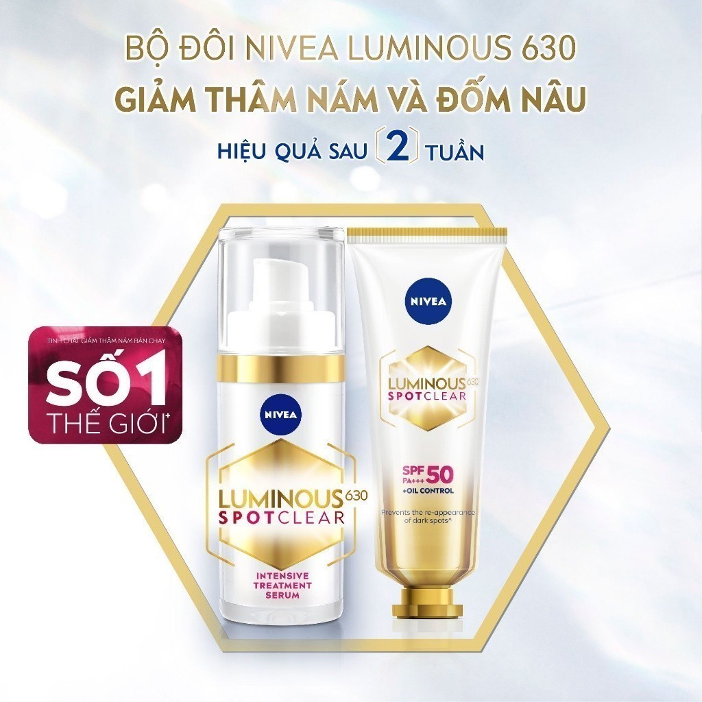 Bộ Sản Phẩm Dưỡng Da Chuyên Sâu NIVEA Luminous630 Làm Mờ Đốm Nâu| Ngừa Thâm Nám | Sáng Da | Chống Nắng (30 ml & 40 ml)