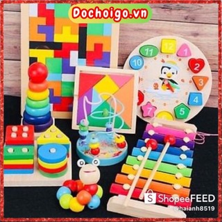 Đồ chơi gỗ cho bé combo 8 món đồ chơi thông minh phát triển trí tuệ cho trẻ 2 3 4 5 tuổi giáo cụ montessori dochoigo.vn