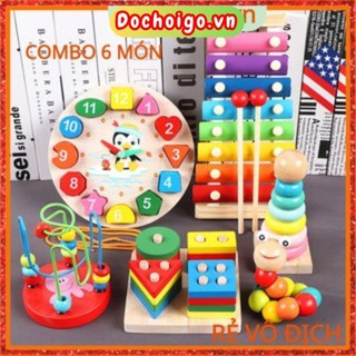 Đồ chơi gỗ thông minh cho bé, combo đồ chơi gỗ phát triển trí tuệ 4 - 6 món, dochoigo.vn