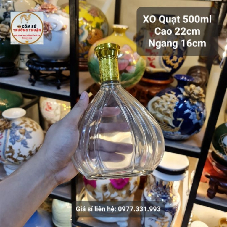 [ VIPShop ] Vỏ Bình Thủy Tinh XO Tròn Đựng Rượu 500ml, Chai đựng rượu XO, Hàng Loại 1, XO Quạt 500ml