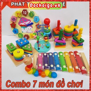 Đồ chơi gỗ phát triển trí tuệ, combo 7 món đồ chơi cho bé, dochoigo.vn