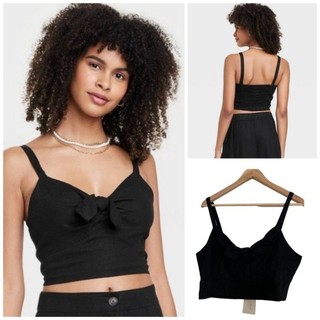 [HÀNG MỸ] Áo croptop UNIVERSAL THREAD đũi linen đen ngực thắt nơ dây đen trơn lưng thun