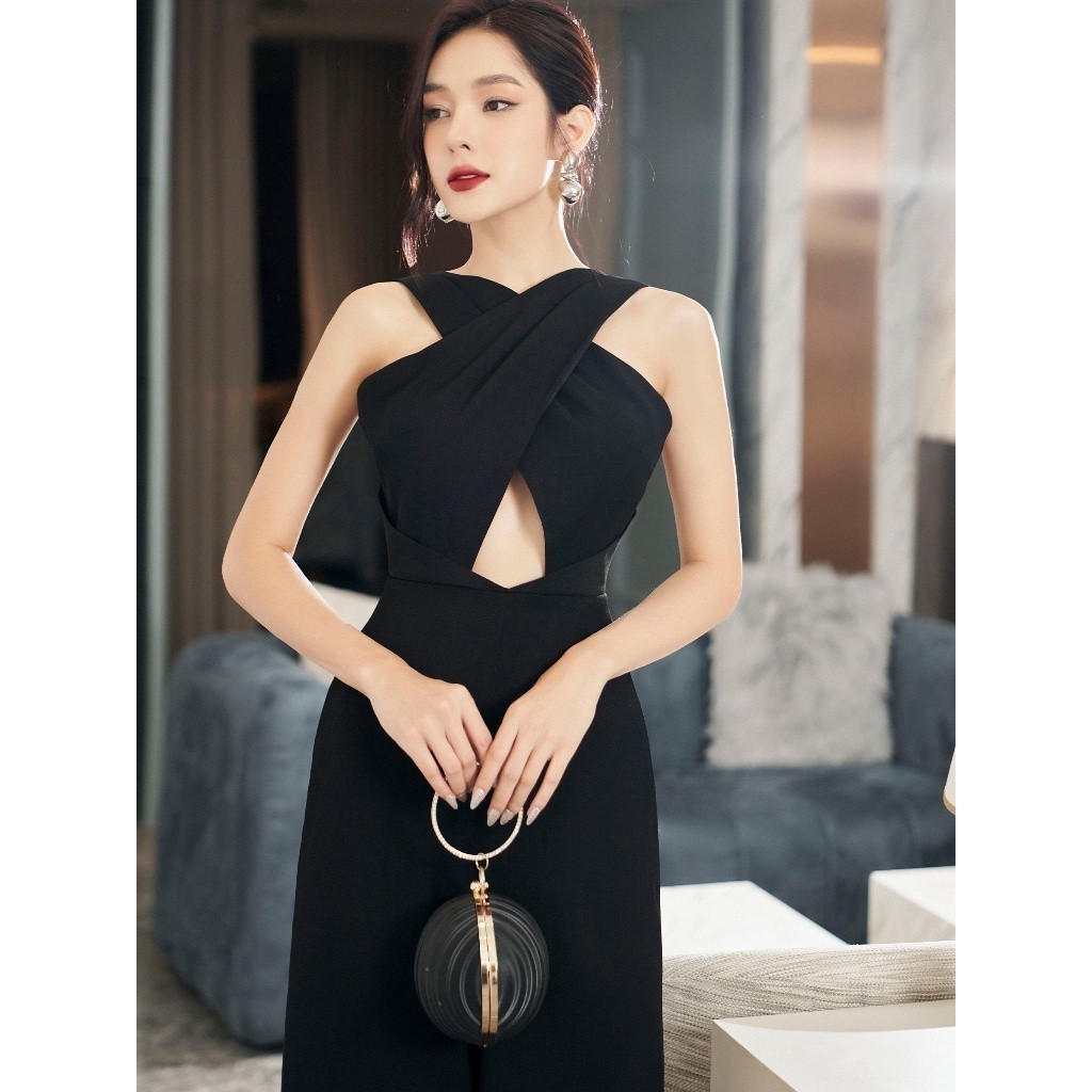 RECHIC Jumpsuit dài Ahn kiểu bắt chéo thân trên thời thượng phù hợp đi dự tiệc