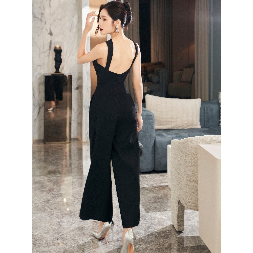 RECHIC Jumpsuit dài Ahn kiểu bắt chéo thân trên thời thượng phù hợp đi dự tiệc