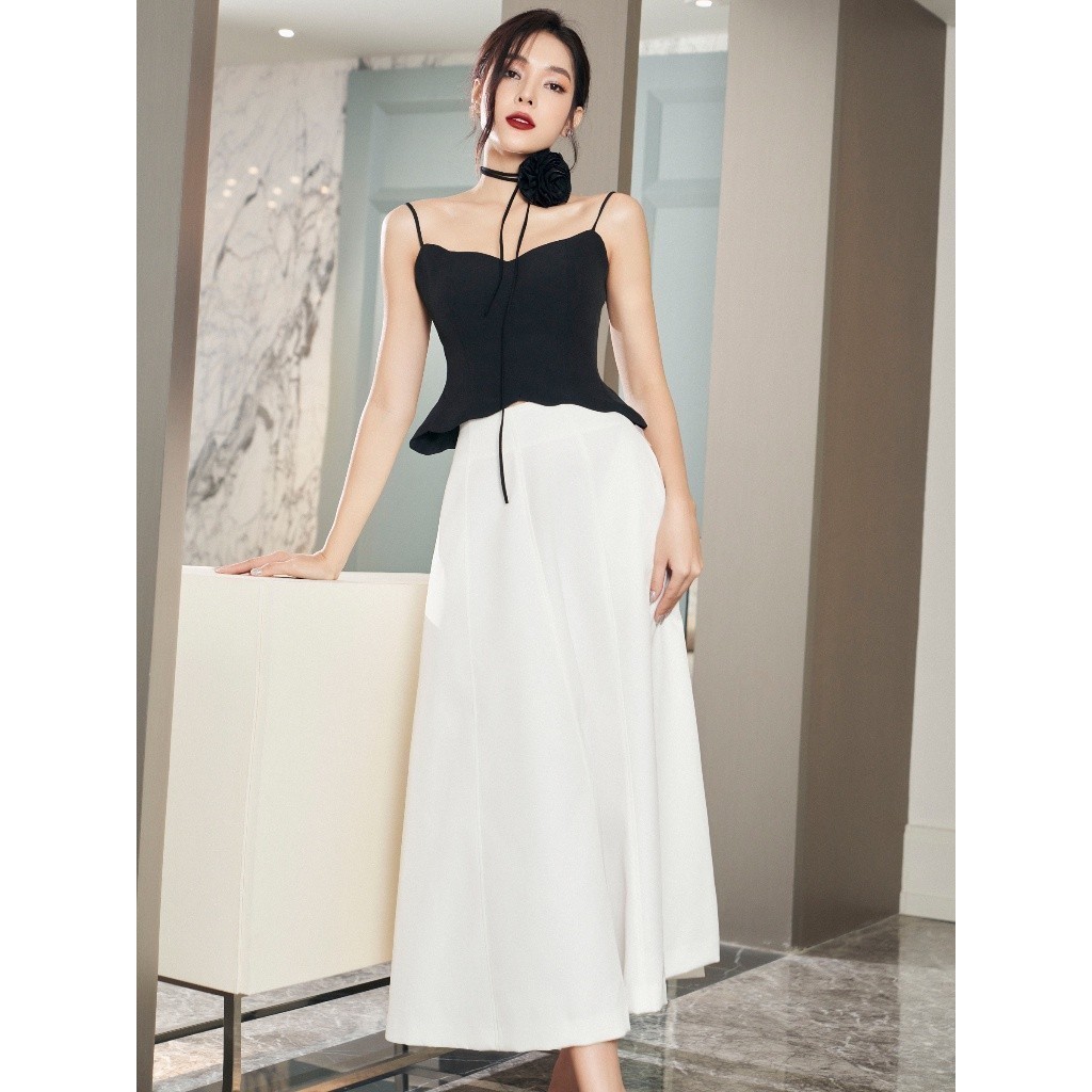 RECHIC Áo kiểu Sun kiểu hai dây dáng peplum chiết eo nhẹ nhàng thời trang