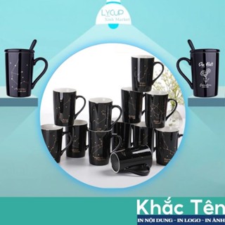 Cốc sứ KHẮC TÊN theo yêu cầu in hình CUNG HOÀNG ĐẠO Màu Đen, Ly sứ uống nước SET QUÀ TẶNG người yêu, bạn thân, sinh nhật