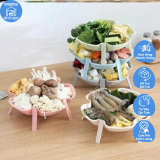 HMD0061 Khay Đựng Đồ Ăn Lẩu, Rau, Mứt Tết Có Thể Xếp Tầng, Đĩa Nhựa Thiết Kế Hình Bông Hoa Tinh Tế