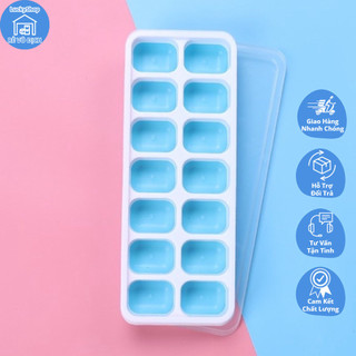 HMD0074 Khay đá silicon có nắp đậy 14 viên ,khay đựng đá tủ lạnh làm đá thạch kem bảo quản chống mùi tuyệt đối