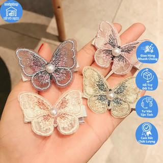 Kẹp tóc bướm đính hạt họa tiết ren