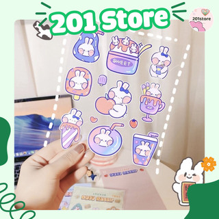 Sticker thỏ Fluffy Rabbit chống nước, hình dán sticker dễ thương trang trí sách vở, sticker đáng yêu cho học sinh