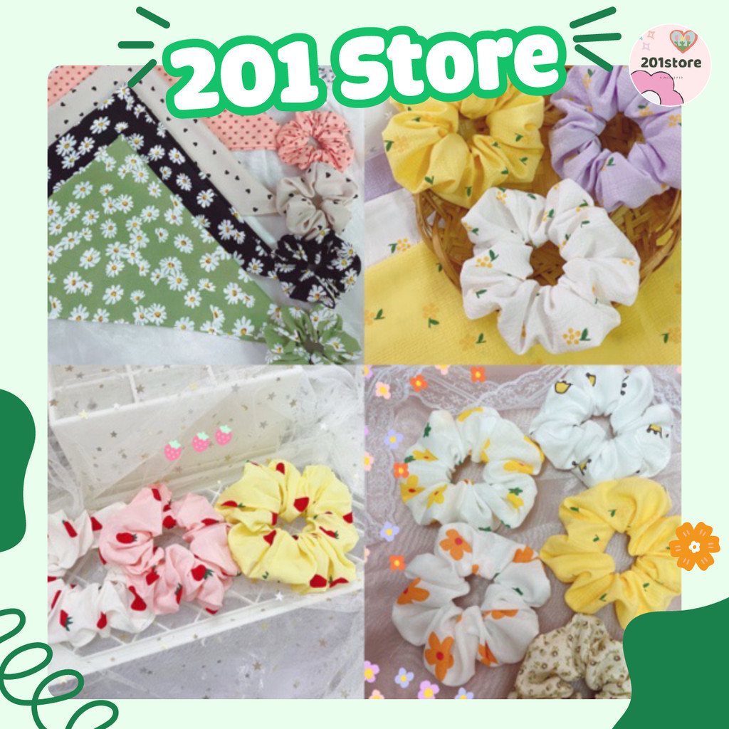 Cột tóc scrunchies hoạ tiết