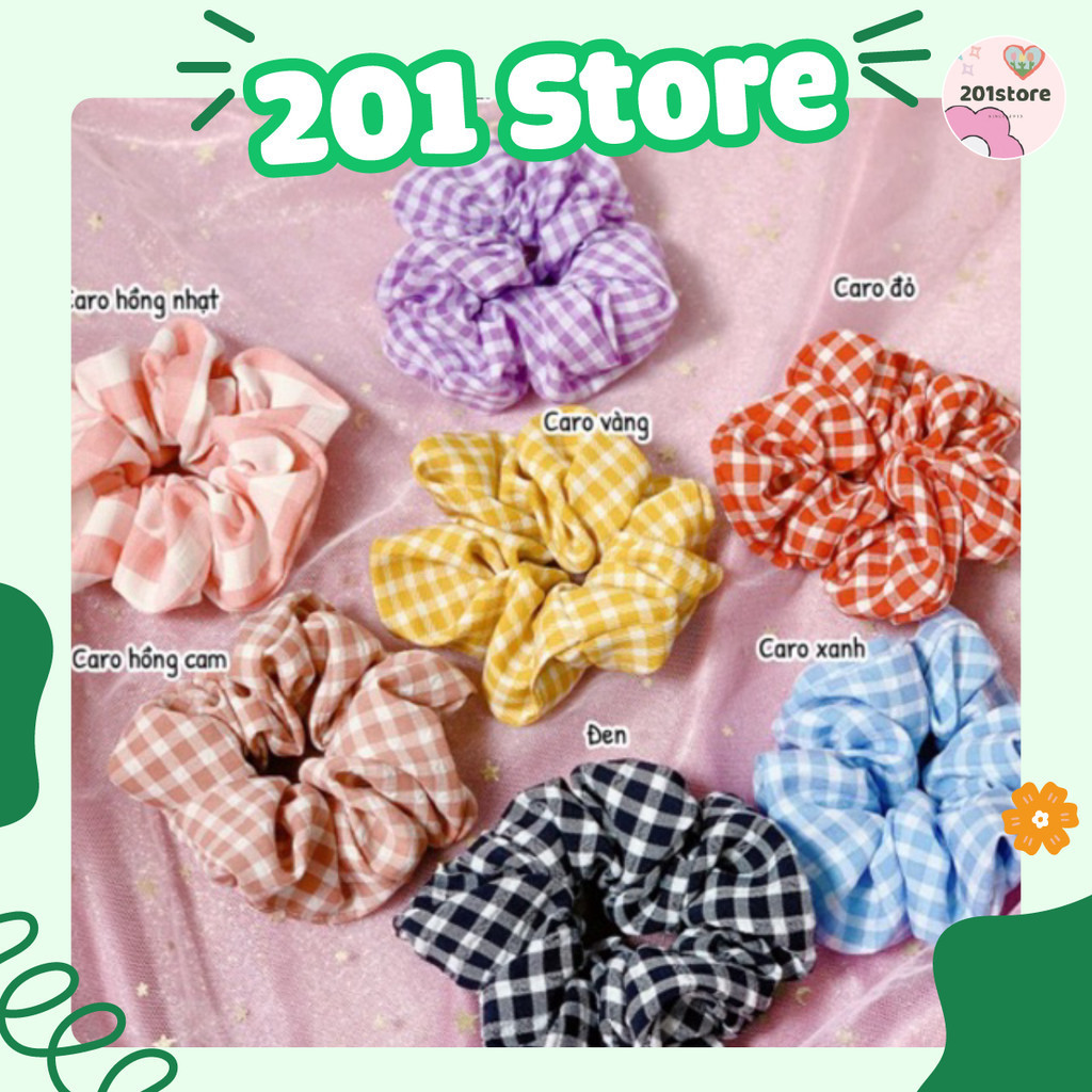 _Cột tóc scrunchies kẻ basic