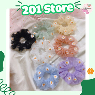 Cột tóc scrunchies hoa cúc thêu