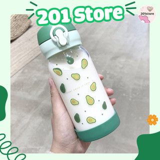 Bình thủy tinh 201store hottrend 400ml, hình bơ đáng yêu chịu nhiệt cao