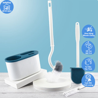 HMD0209 Combo 3 cọ bồn cầu chất liệu silicone mềm mại chà sạch mọi ngóc ngách, vết bẩn, có hộp gắn tường