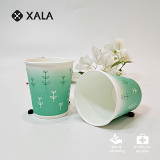 2000 ly giấy cafe 5oz in họa tiết lá màu xanh 150ml