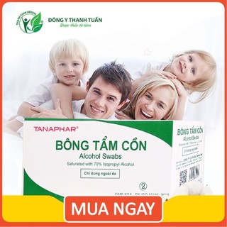 Bông Tẩm Cồn Khô Tanaphar (Alcohol Swabs) Hộp 100 Gói - Sát Trùng Vết Tiêm, Vết Thương