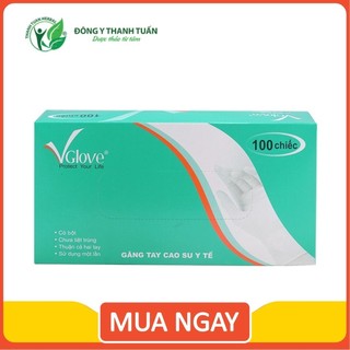 [New] Găng Tay Cao Su Y Tế Có Bột VGlove Khải Hoàn Hộp 100 Cái