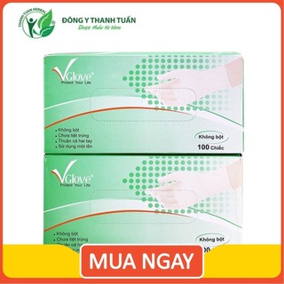 Combo 2 Hộp Găng Tay Cao Su Y Tế VGlove Không Bột (Chlorine) 100 Cái/Hộp