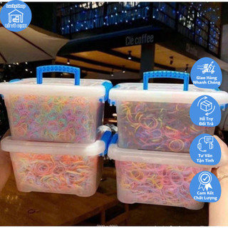 HMD0243 Chun Buộc Tóc Cho Bé Hộp 4000 Chun Buộc Tóc Kèm Hộp Đựng Nhiều Màu Sắc