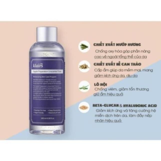 Nước hoa hồng Dear Klairs Supple Preparation Facial Toner 180ml . .