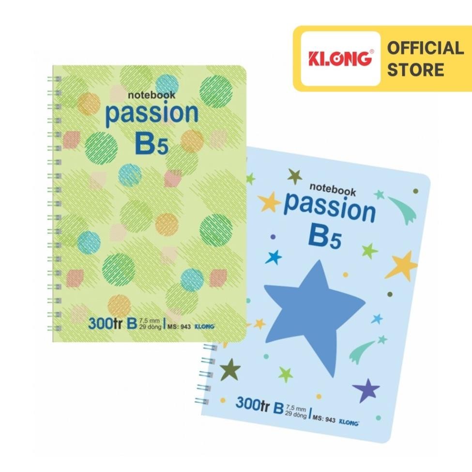 (Combo 5 cuốn) Sổ kẻ ngang lò xo kép KLONG B5 300 trang 70/76; MS: 943 ;