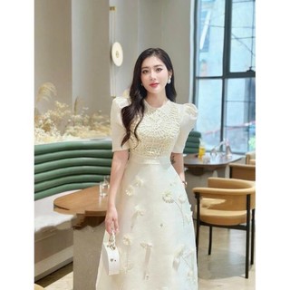 ĐẦM TAFTA DỰ TIỆC ĐÍNH HOẠ TIẾT HOA REN Siêu Sang (kèm ảnh thật)