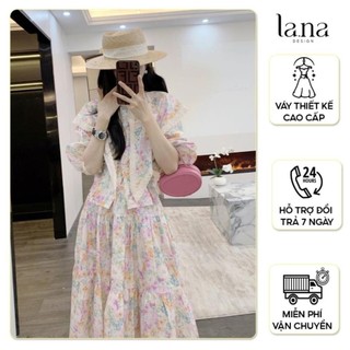 Váy thiết kế cao cấp La.na set váy tiểu thư dài tay cá tính hoạ tiết - SV021