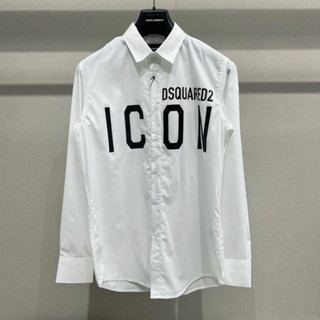 dvdv Áo sơ mi trắng nam dài tay Dsq in chữ ICON đen trước ngực che khuy vải lụa đơn giản cao cấp phong cách hottrend 202