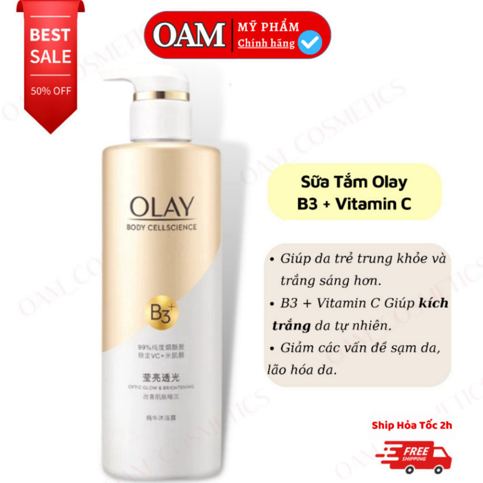 Sữa Tắm OLAY B3+ Siêu Dưỡng Trắng Da, Cấp Ẩm Và Đàn Hồi Cho Da - Chai 500ml HOT