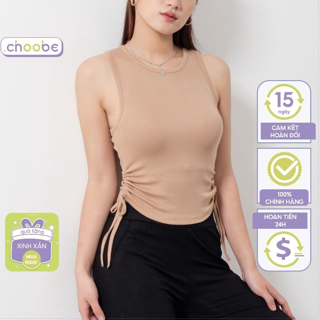 Áo ba lỗ croptop nữ Choobe sát nách kiểu dây rút hai bên không tay dáng ôm body tank top vải cotton co giãn tốt A71