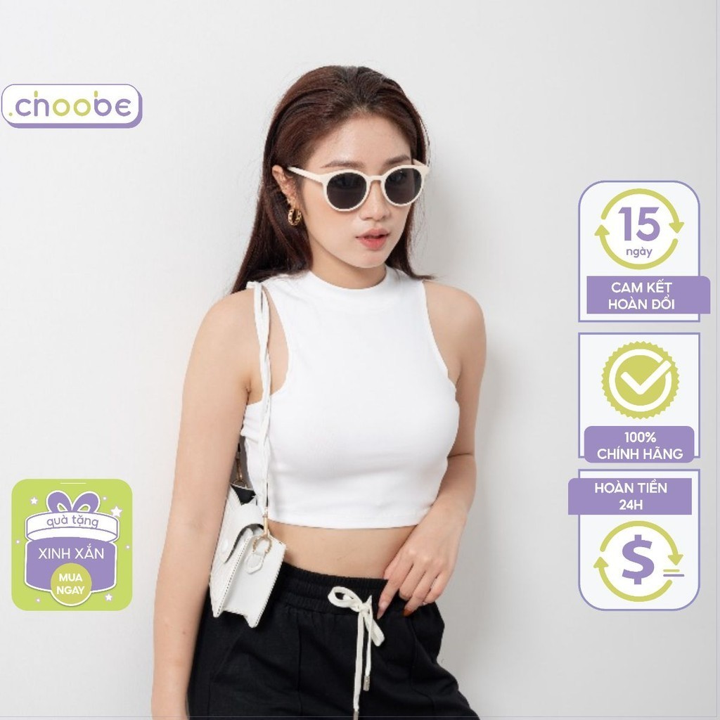 Áo croptop Choobe ba lỗ nữ cổ cao cotton sát nách không tay kiểu ôm body tank top vải thun co giãn tốt A56