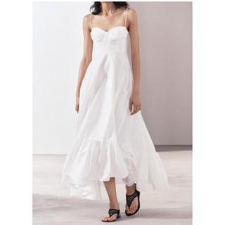 đầm Zara full tag made Morocco 2 dây trắng maxi ngực corset Luumooc