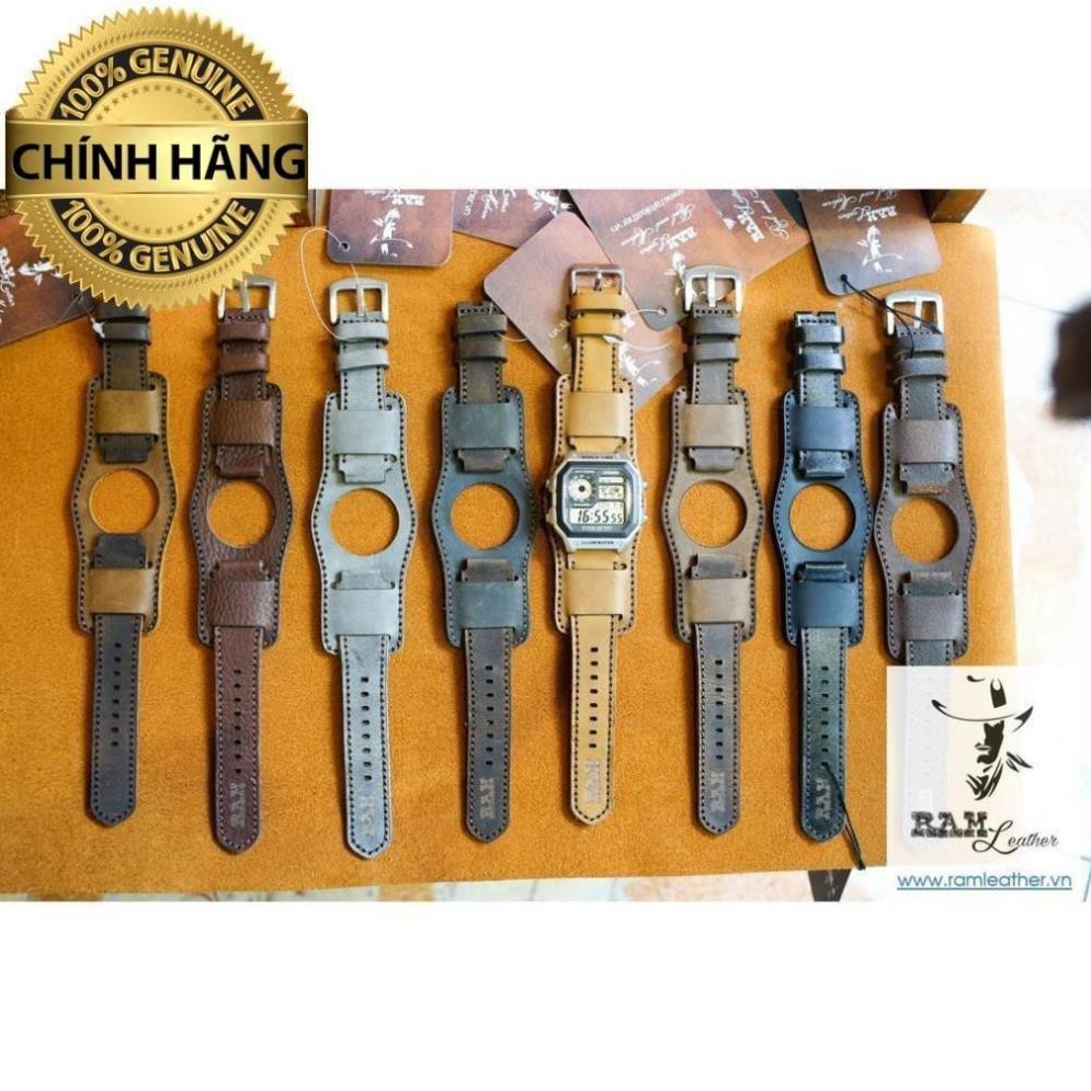 (CHẤT)  (TẶNG FULL PHỤ KIỆN) COMBO DÂY ĐỒNG HỒ DA BÒ XÁM + RAM BUNDSTRAP B2 CHO CASIO AE1200 +