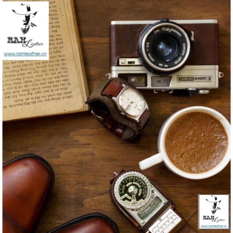 (DA BÒ CAO CẤP) COMBO dây đồng hồ Bundstrap RAM B2 và dòng RAM Green   Da bò xanh lục ,