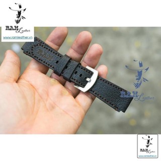 Dây đồng hồ da bò cho casio 1200 / 1300 / 1100 và seiko/ sk - da dê đen tuyền ,