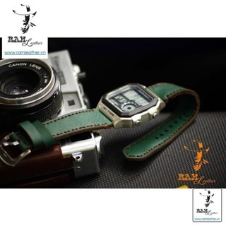 Dây đồng hồ ram green - da bò xanh lục may thủ công ,