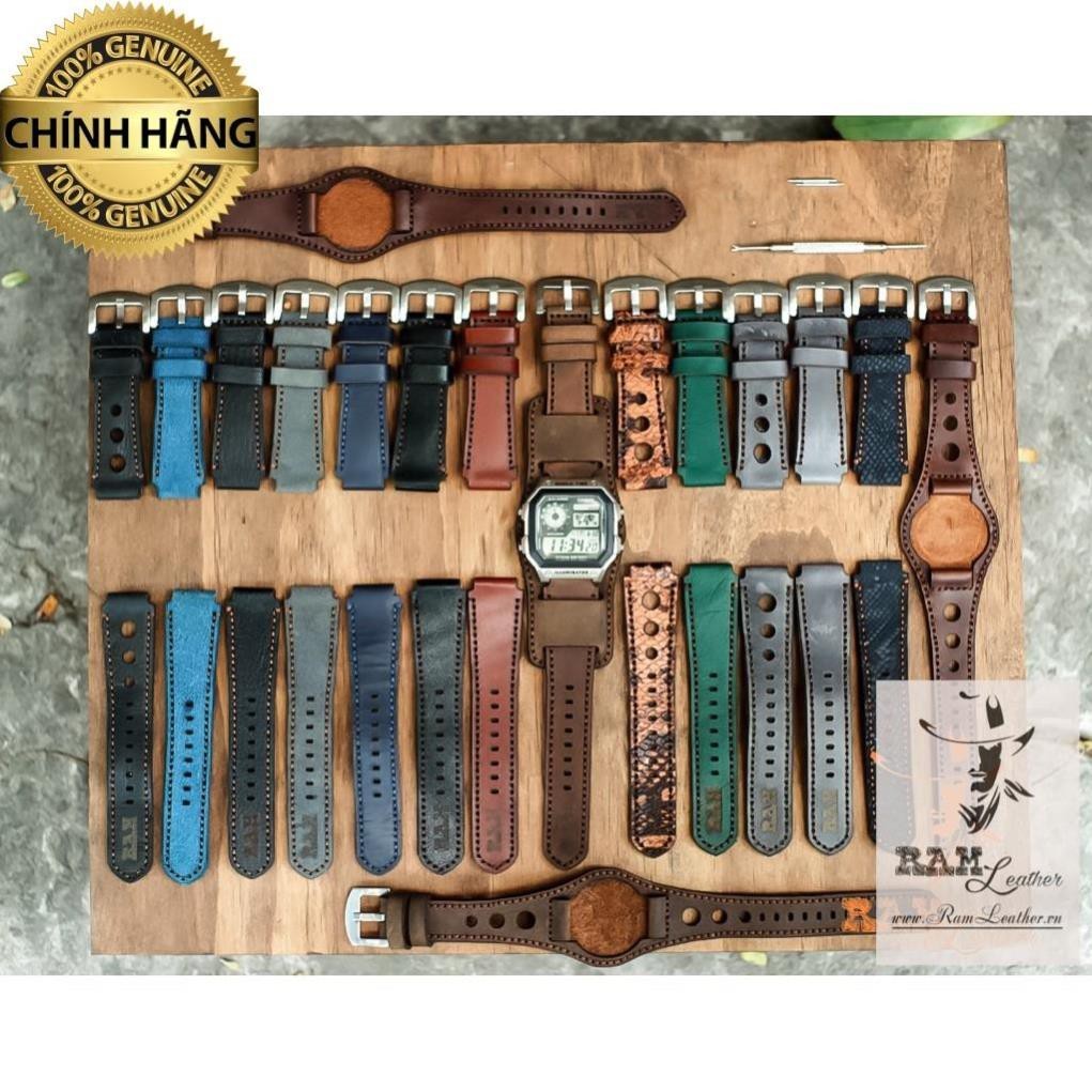 DÂY DA BÒ VÂN CÁ SẤU NÂU CHO CASIO AE 1200 / SEIKO 5/ ORIENT SK - CHÍNH HÃNG RAM LEATHER .