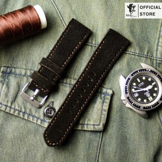 Dây đồng hồ da bò lộn màu đen tuyền cực kỳ sang trọng – ram leather classic 1966
