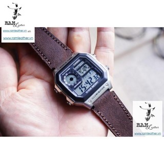 DÂY ĐỒNG HỒ DA BÒ MÀI NHÁM CAO CẤP MỚI- DA BÒ THẬT - CASIO AE1200/SEIKO5 - RAM LEATHER - + + *