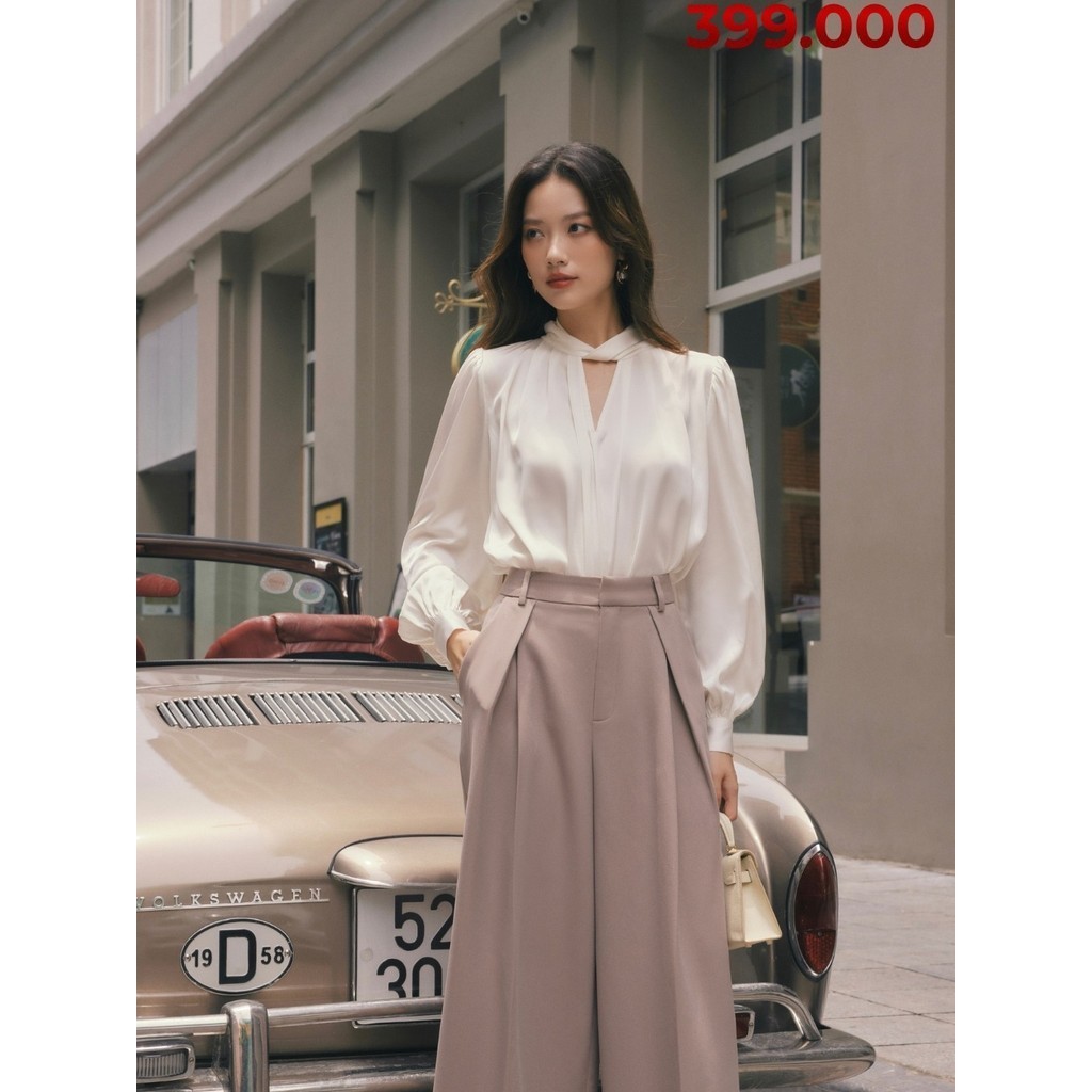 Áo sơ mi lụa cổ V HUONG BOUTIQUE BSSM23