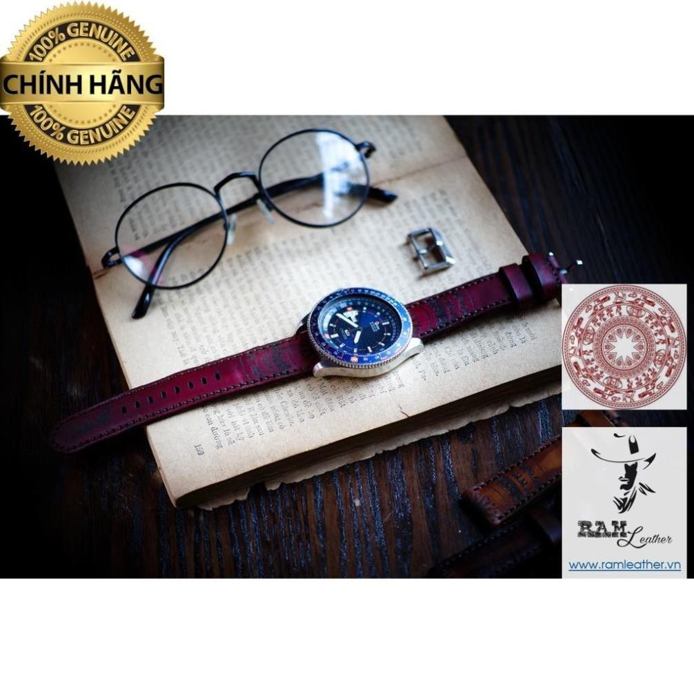DÂY ĐỒNG HỒ DA BÒ TRỐNG DỒNG VEGTAN BURGUNDY ĐỎ - DA BÒ THẬT - CASIO AE1200/SEIKO5 .