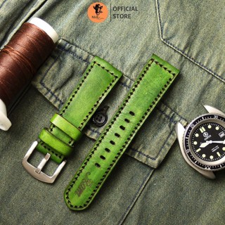 Dây đồng hồ da bò vegtan xanh lá - ram classic 1970 -da bò thật-casio ae1200/seiko5 - ram leather -