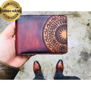 Ví ram trống đồng đỏ mahogany dáng ngang – mệnh hỏa và mệnh thổ - hàng chính hãng ram leather .