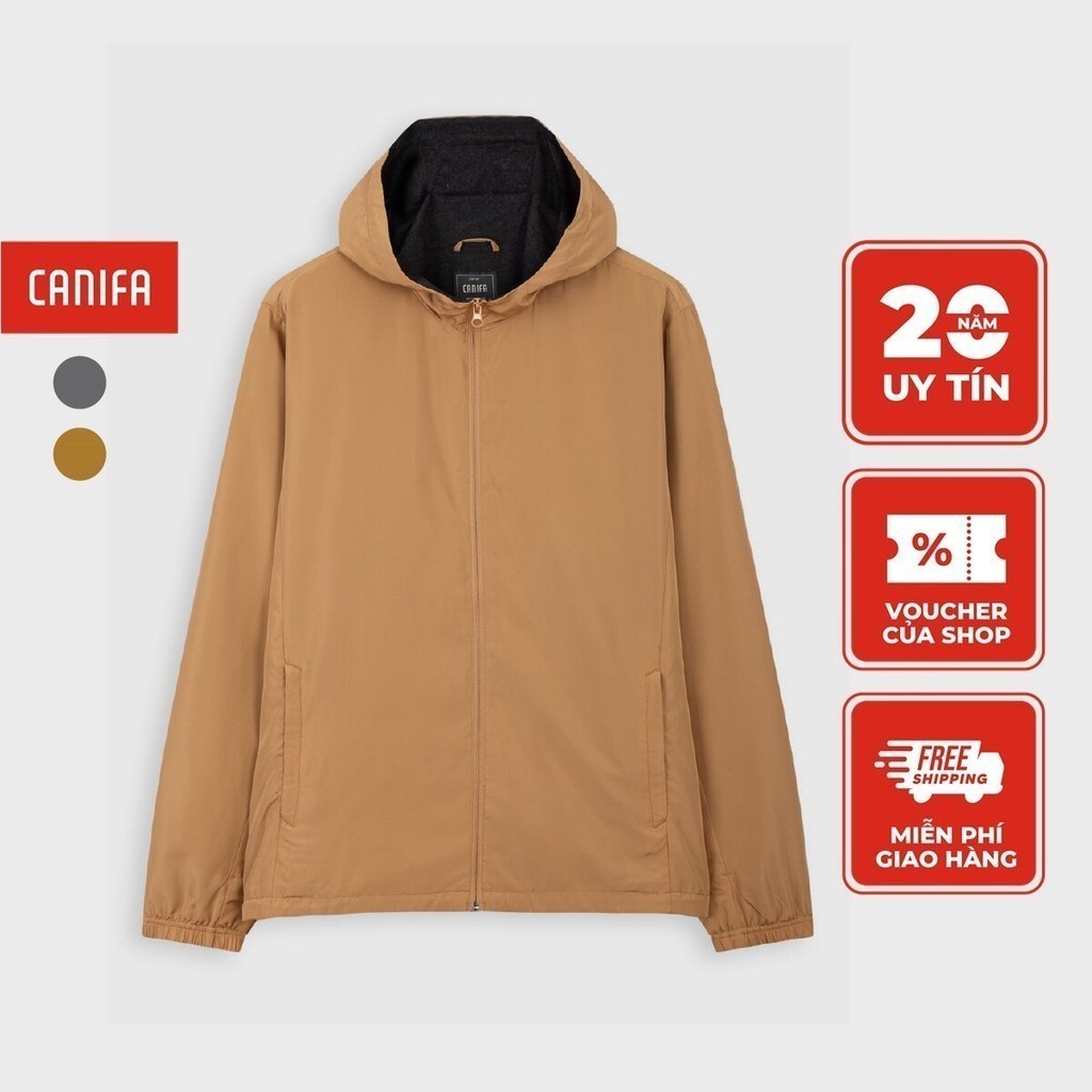 Áo khoác gió nam CANIFA 2 lớp có mũ, mở khóa thân trước, túi 2 bên 8OT21W001