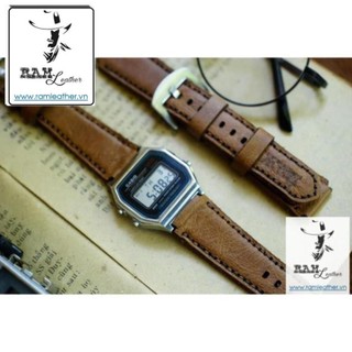 (Tự hào hàng Việt) DÂY ĐỒNG HỒ DA BÊ THẬT MÀU NÂU SỮA - CASIO A159 -CHÍNH HÃNG RAM LEATHER