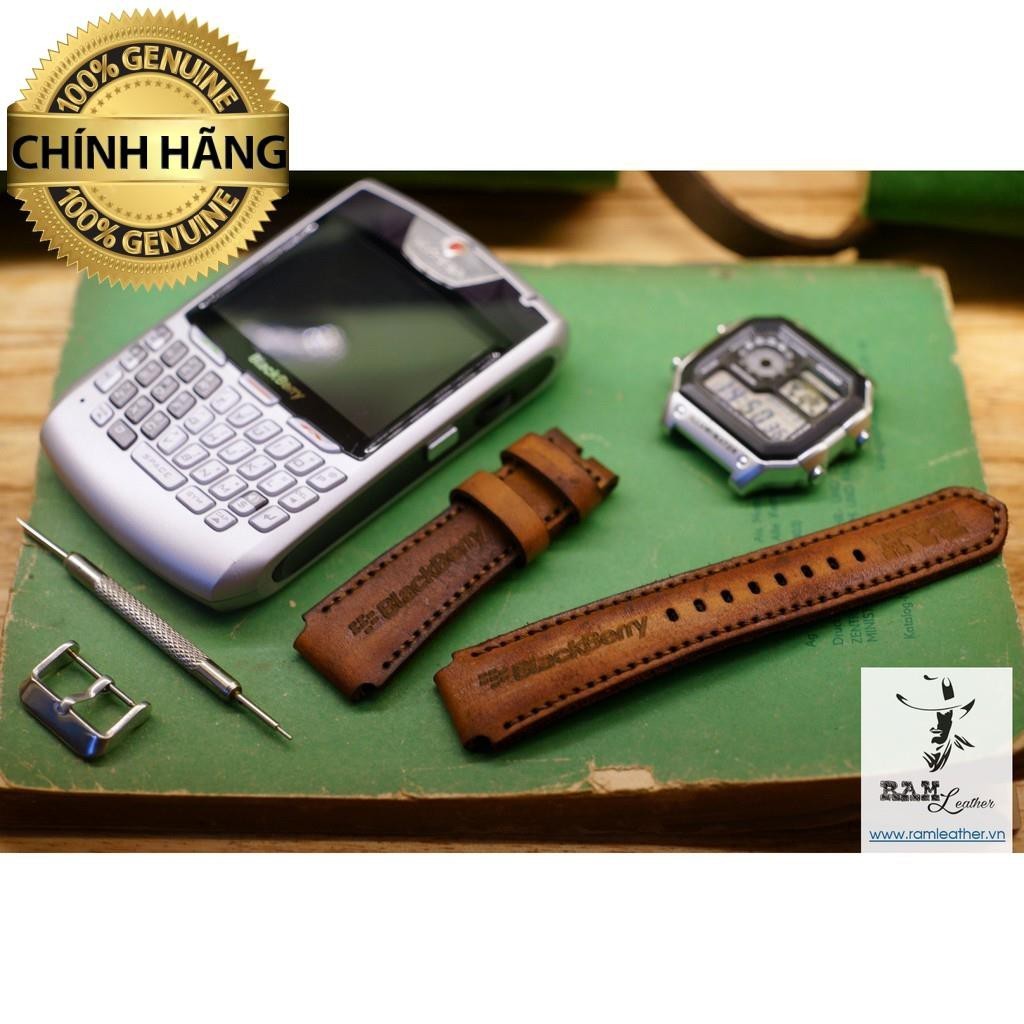 DÂY CASIO AE1200 DA BÒ THẬT NÂU VINTAGE - RAM BLACKBERRY 1970 - RAM LEATHER