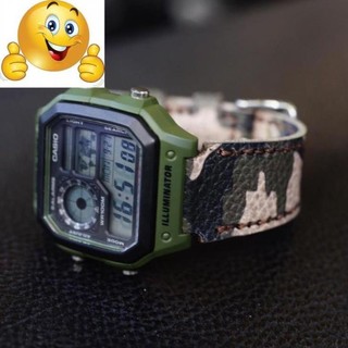 Dây Casio AE1200 da bò thật rằn ri quân đội - RAM Leather .