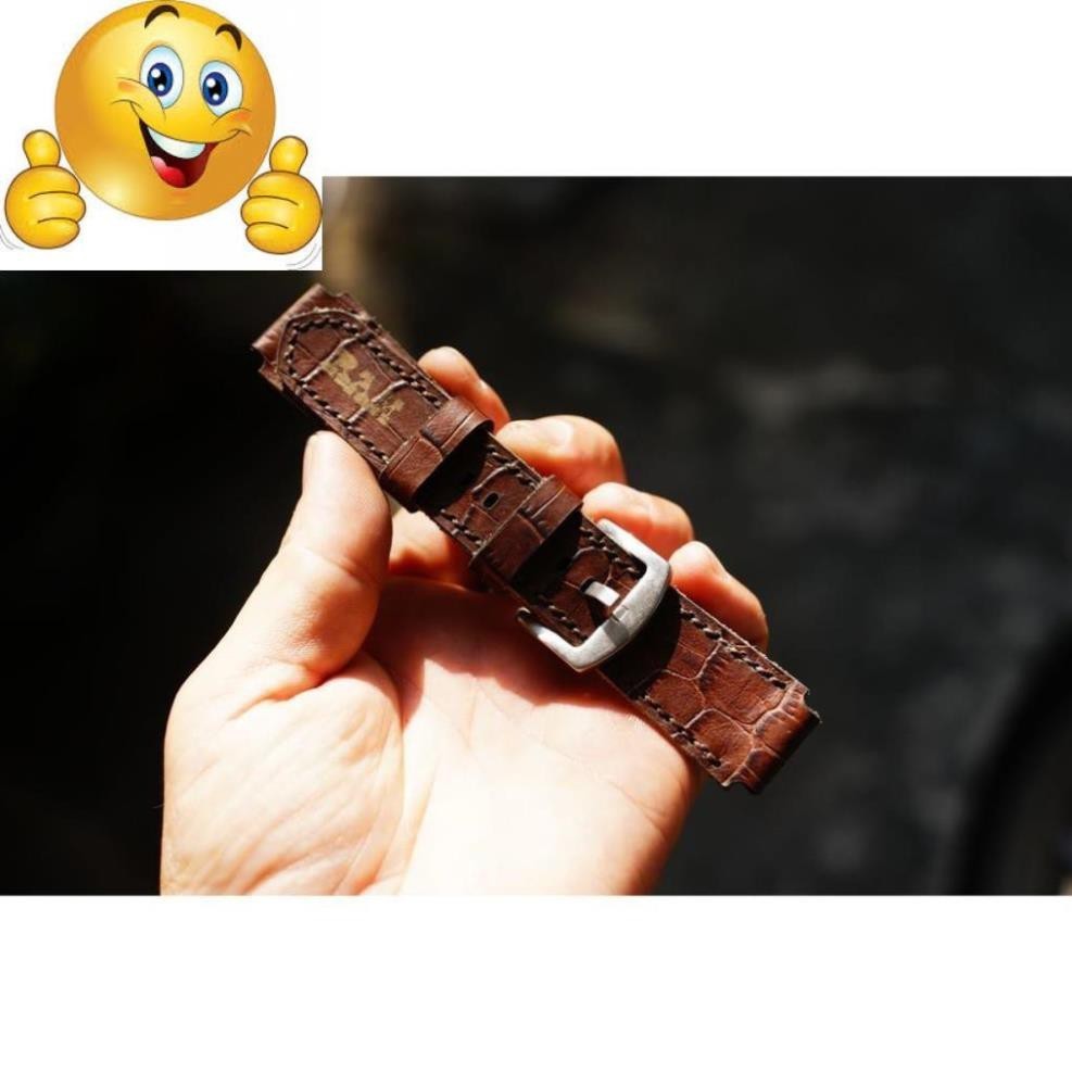 DÂY DA BÒ VÂN CÁ SẤU NÂU CHO CASIO AE 1200 / SEIKO 5/ ORIENT SK - CHÍNH HÃNG RAM LEATHER .
