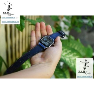 Dây đồng hồ da bò thật màu xanh navy - ram 1993 casio ae1200/seiko5 - ram leather